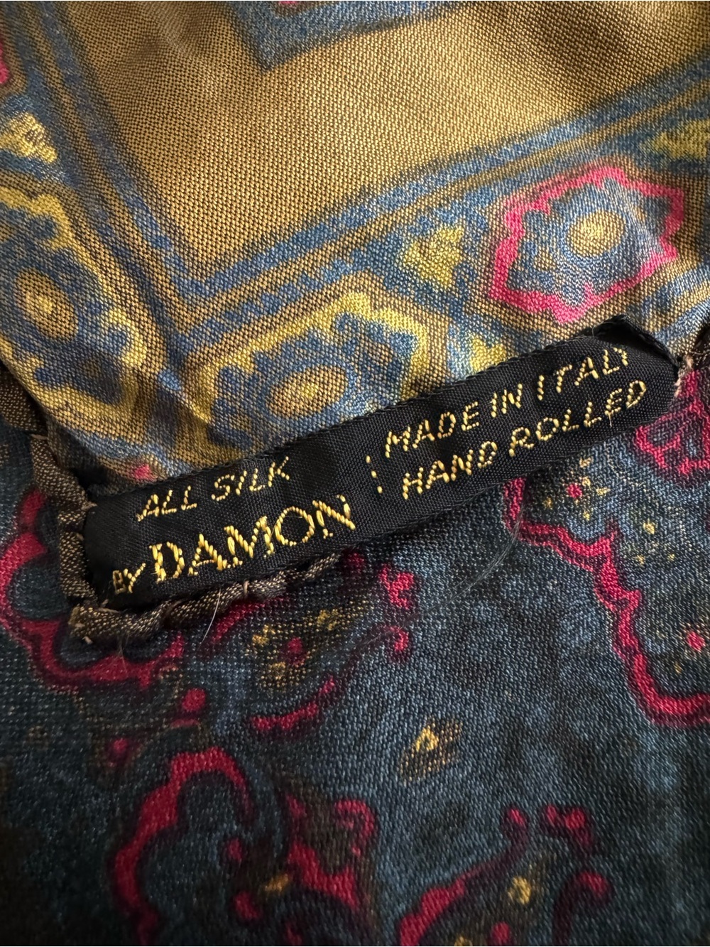 Vintage Silk Scarf Made in Italy by Damon Antique Print Hand Rolled 18x18